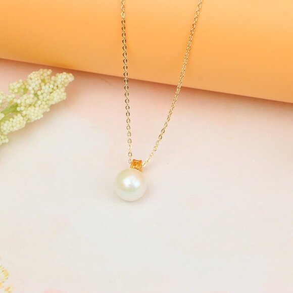 "Rose Gold Necklace with Classic Pearl Pendant and Crystal Detail, XPNL1886 - Picture 2 of 12